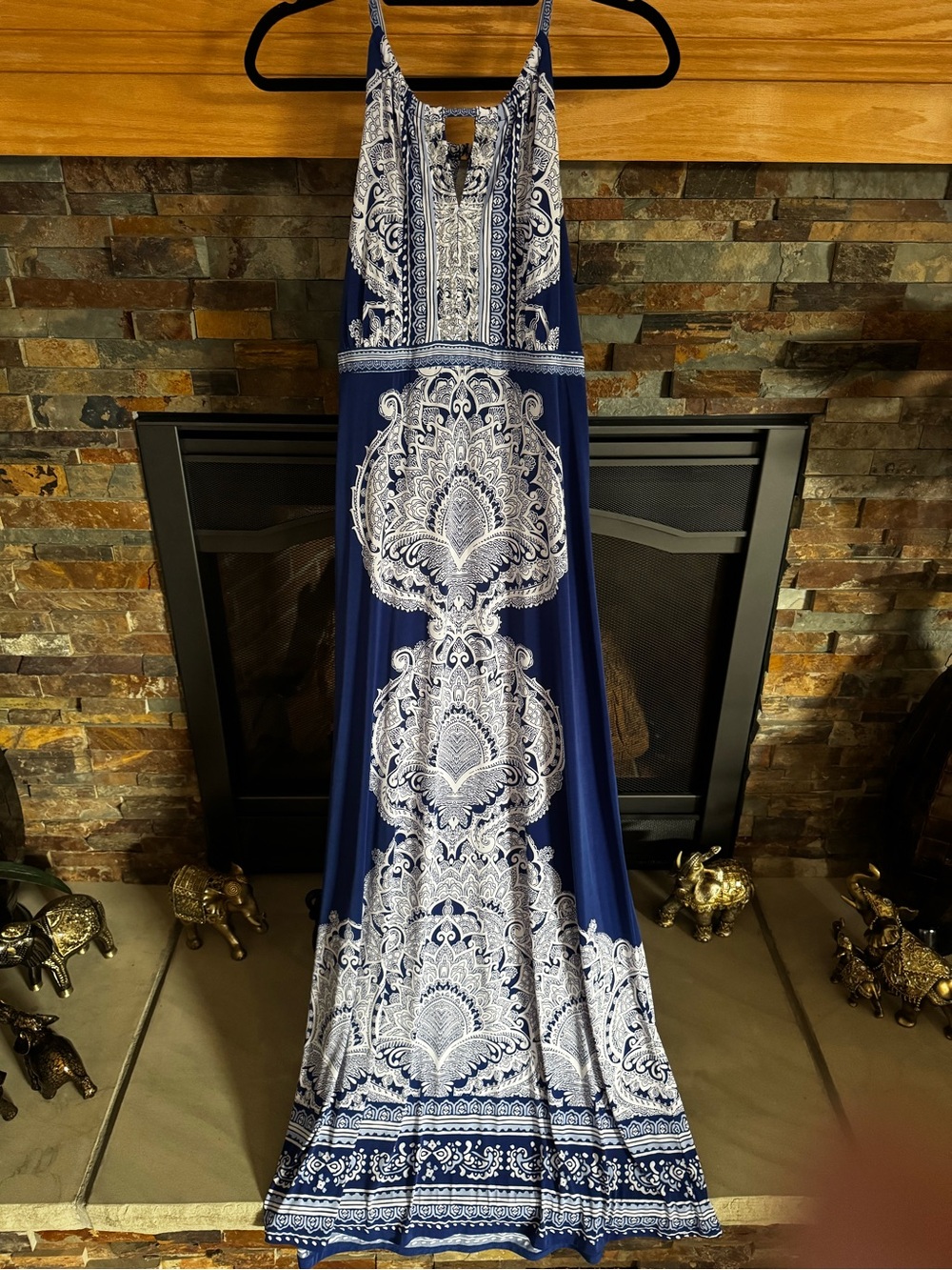 INC International Concepts Navy and White Paisley Maxi Dress